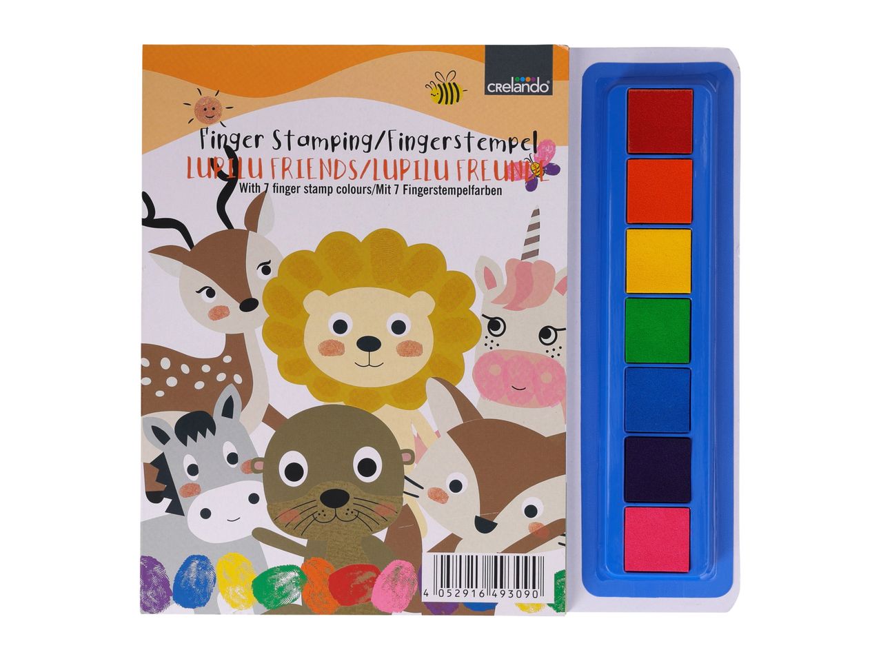 A children's book with attached paint palette featuring cute animal illustrations.