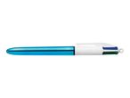 A blue BIC 4-color ballpoint pen with a white clip.