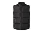 Men's black puffer gilet with a high collar and zip closure
