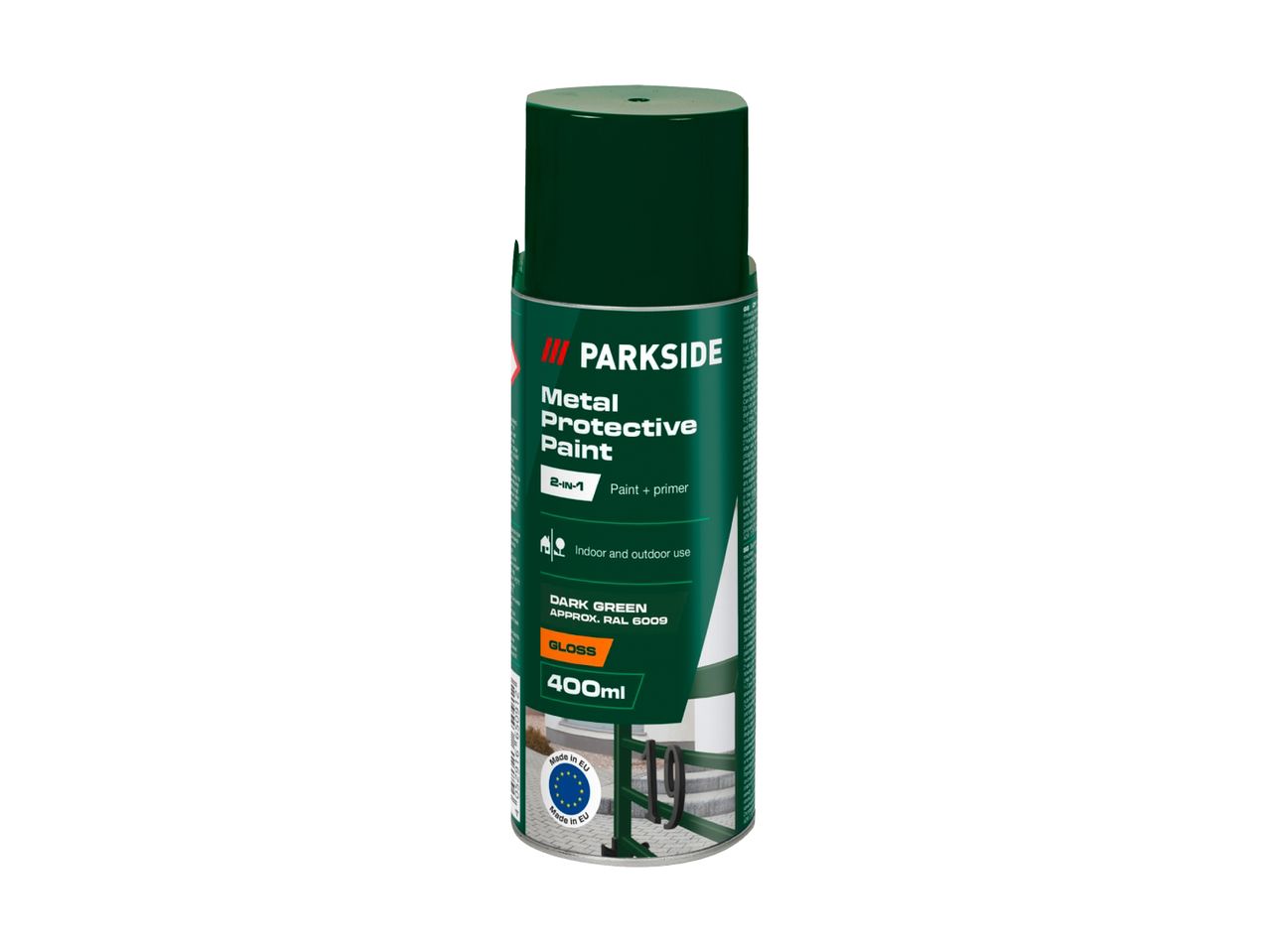 Parkside Metal Protective Paint, 400ml dark green gloss spray can.
