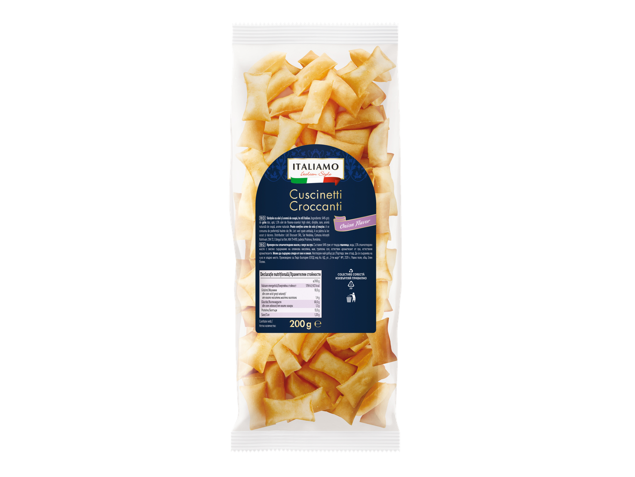 Pachet de 200g de Cuscinetti Croccanti cu aromă de ceapă, marca Italiamo.