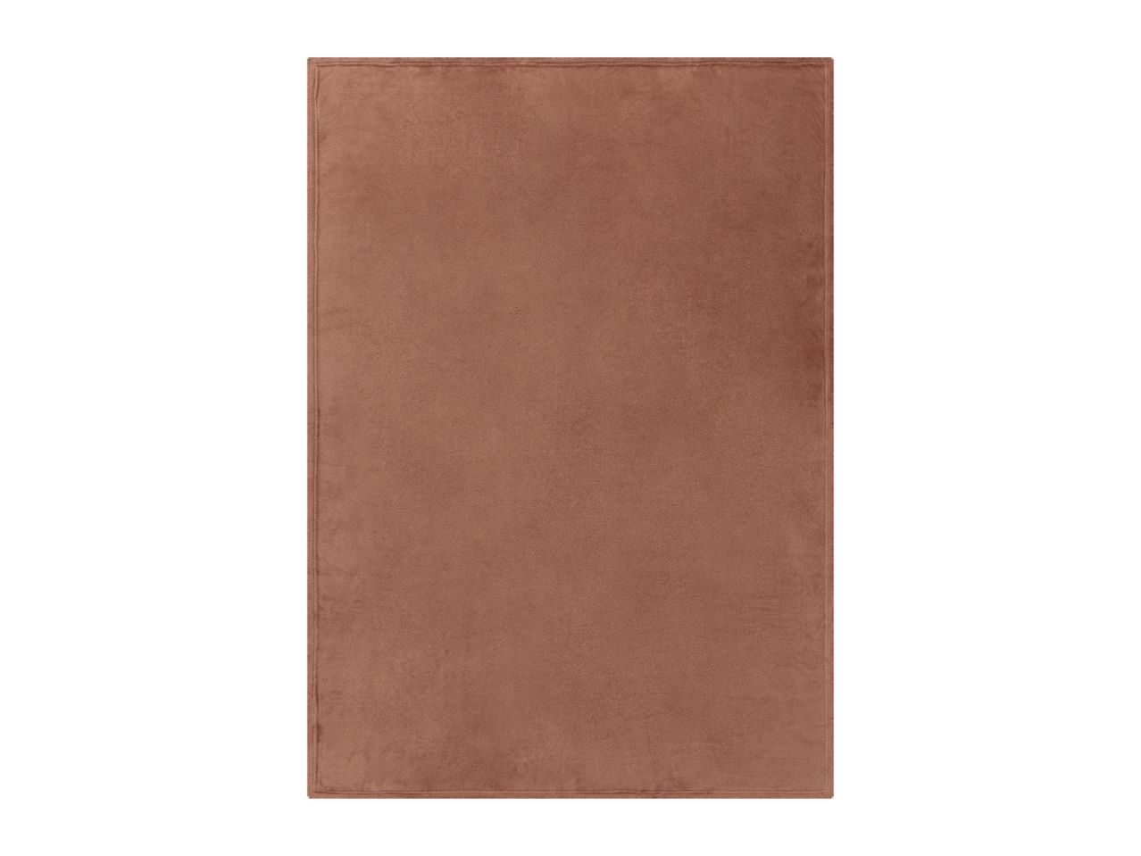 A rectangular brown blanket with stitched edges.
