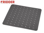 RIDDER branded dark grey bath mat with wavy texture and drainage holes.