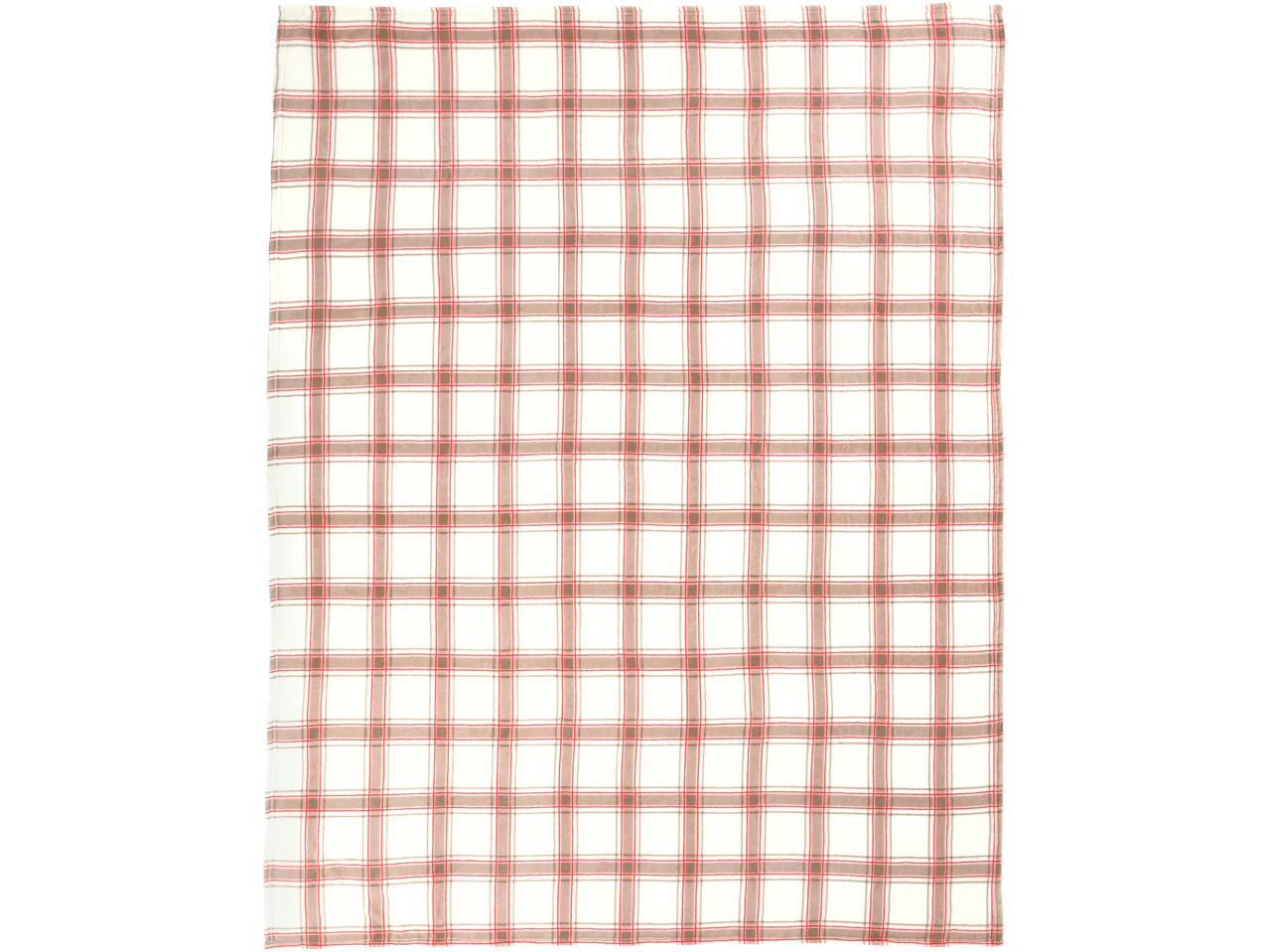 Valge pleed punase ja pruuni ruudulise mustriga