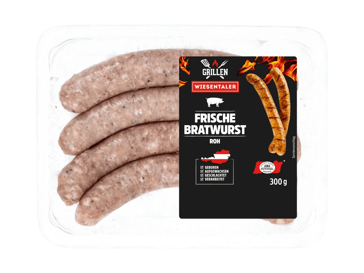Gefrorene Wiesentäler Bratwürste (300g) zum Grillen, AMA Gütesiegel.