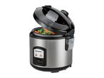Electric rice cooker with steaming vegetables inside