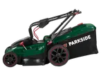 Parkside lawnmower: powerful motor, integrated grass catcher.