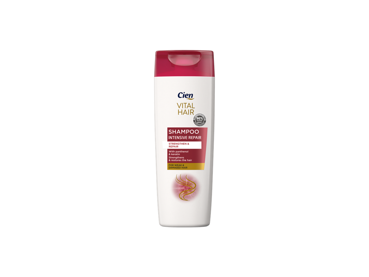 Cien Vital Hair intensyviai atkuriantis šampūnas silpniems ir pažeistiems plaukams.
