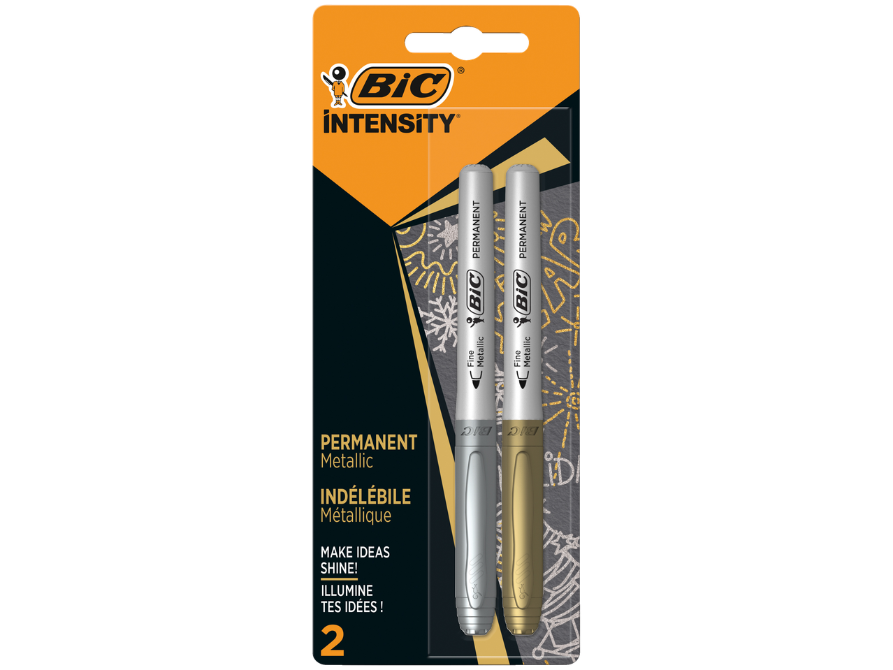 Bic Intensity permanentie metāliskie marķieri sudraba un zelta krāsā, 2 gab. iepakojums.