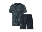 Herren-Pyjama-Set mit tropischem Blattmuster-T-Shirt und marineblauen Shorts