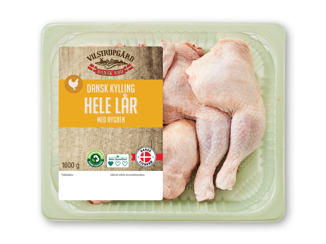 Vilstrupgård Danish Kylling Hele Lår med Rygben i bakke.