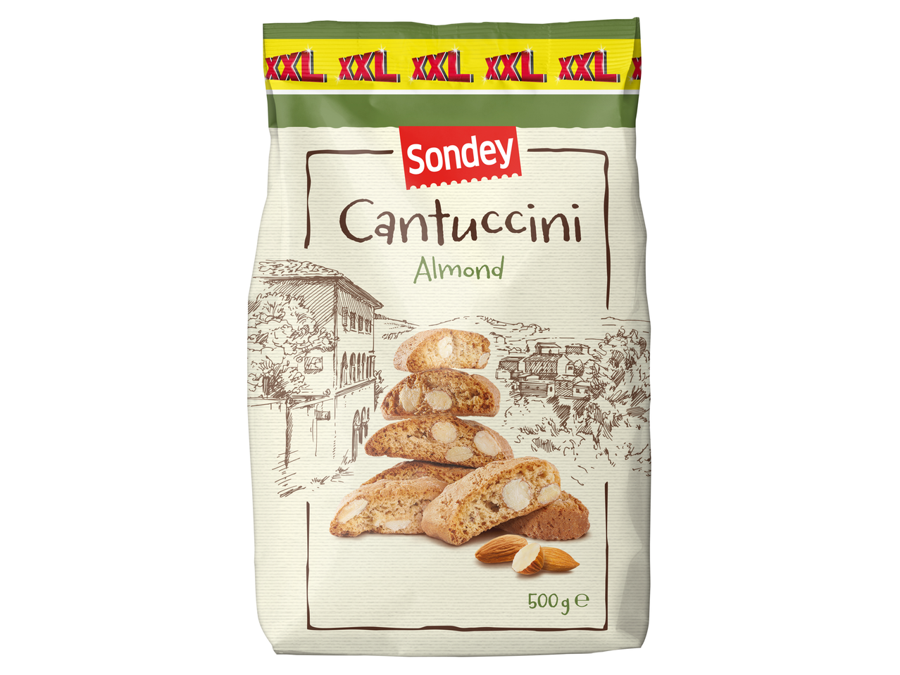 Biscuiți Sondey Cantuccini cu migdale, pachet de 500g.