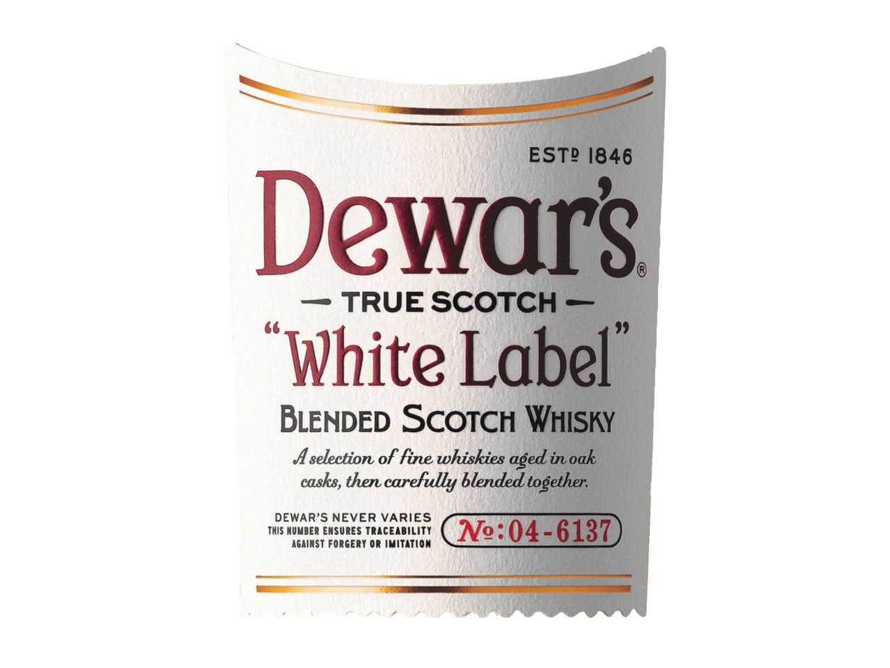 Етикет на уиски Dewar's White Label.