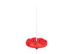 Red plastic disc swing with a white rope.