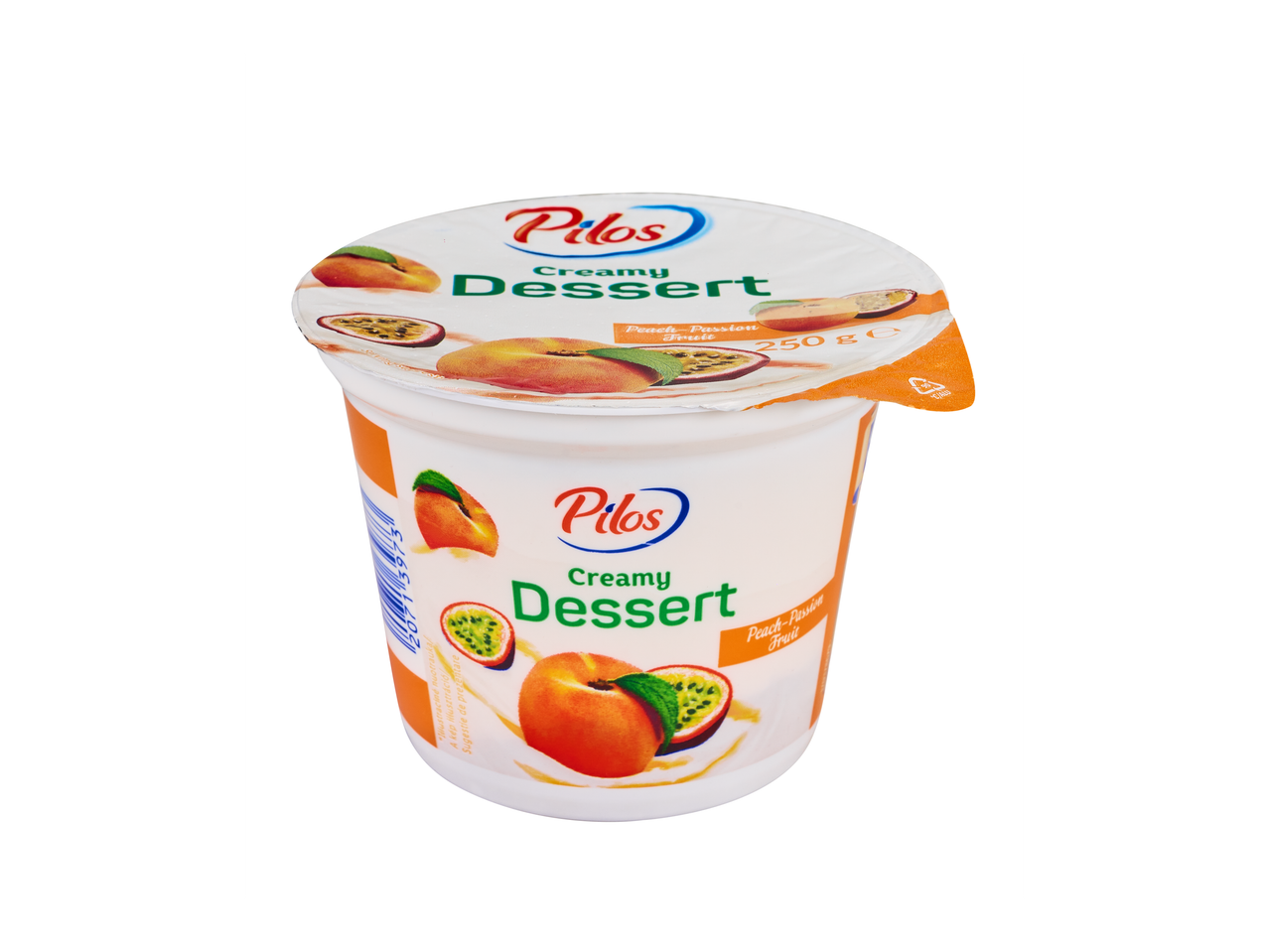 Desert cremos Pilos cu piersici și fructul pasiunii, 250g.