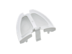 Filtro de plástico branco para máquina de café com malha em fundo preto.