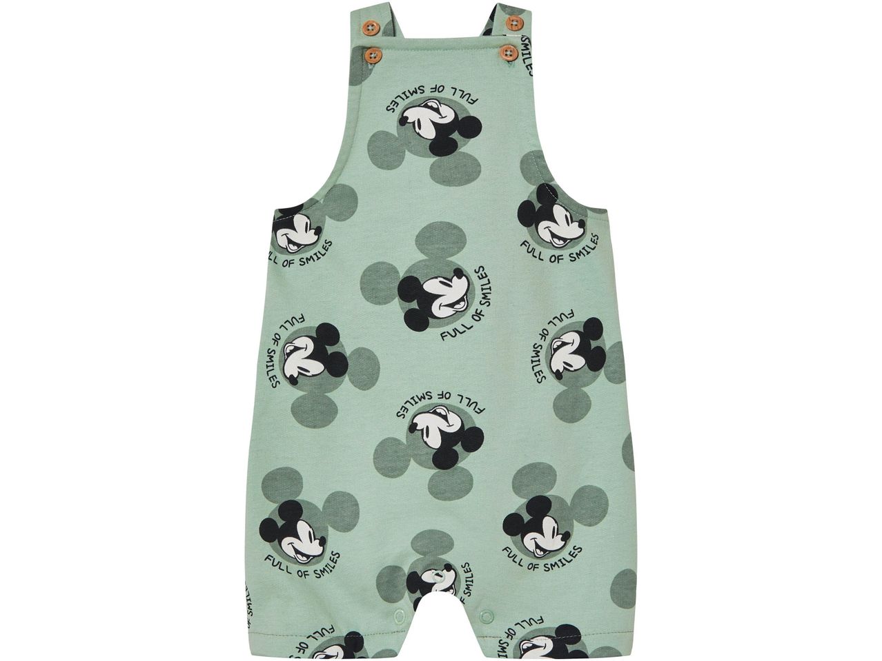 Mickey Mouse baby romper with a 'Full of Smiles' pattern