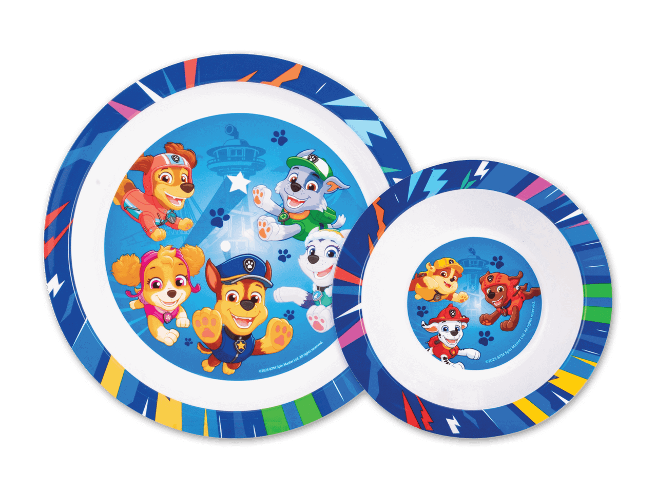 Paw Patrol Teller und Schüssel mit verschiedenen Charakteren.