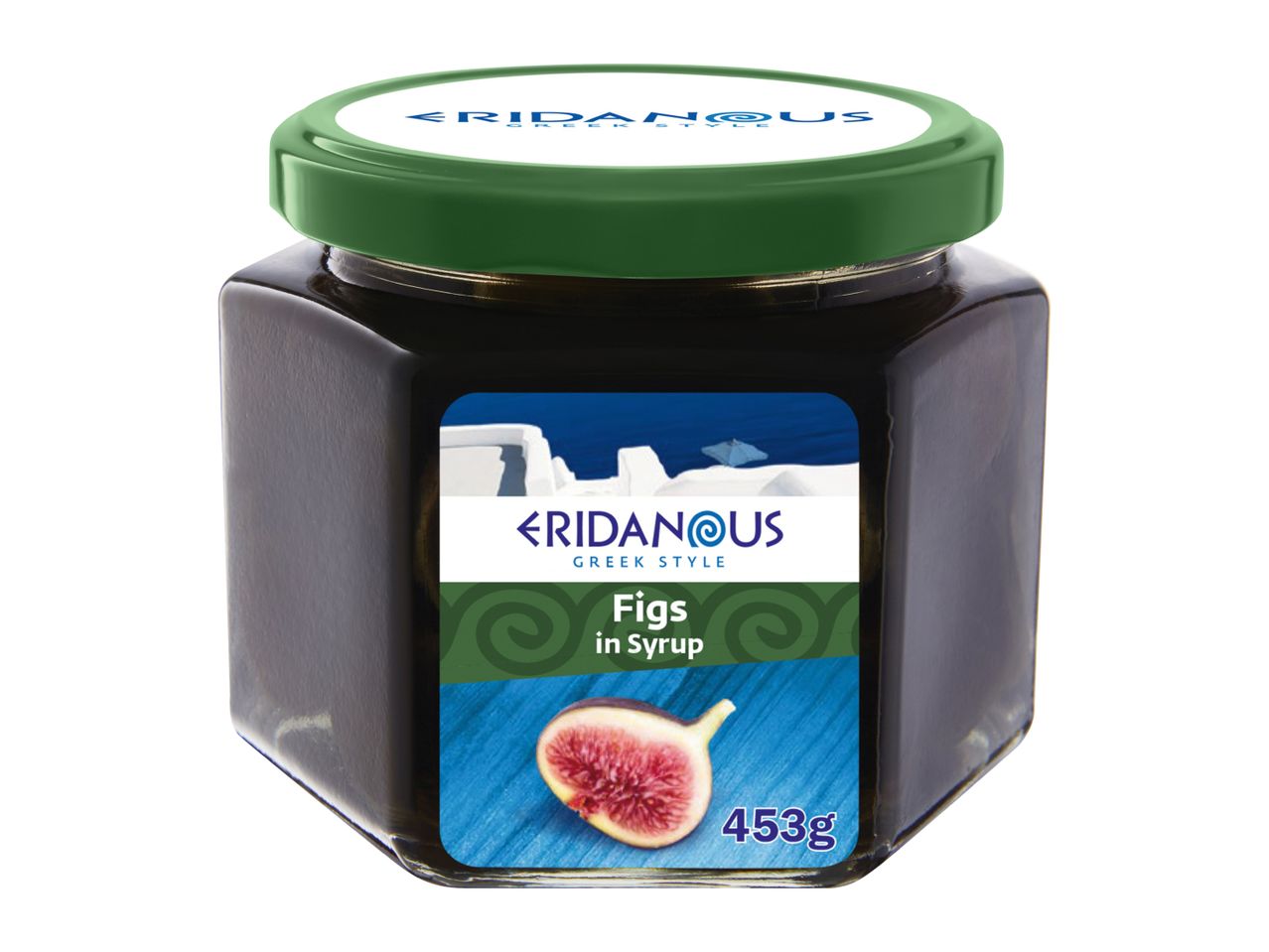 Eridanous Greek Style Figs in Syrup, 453g jar with a green lid