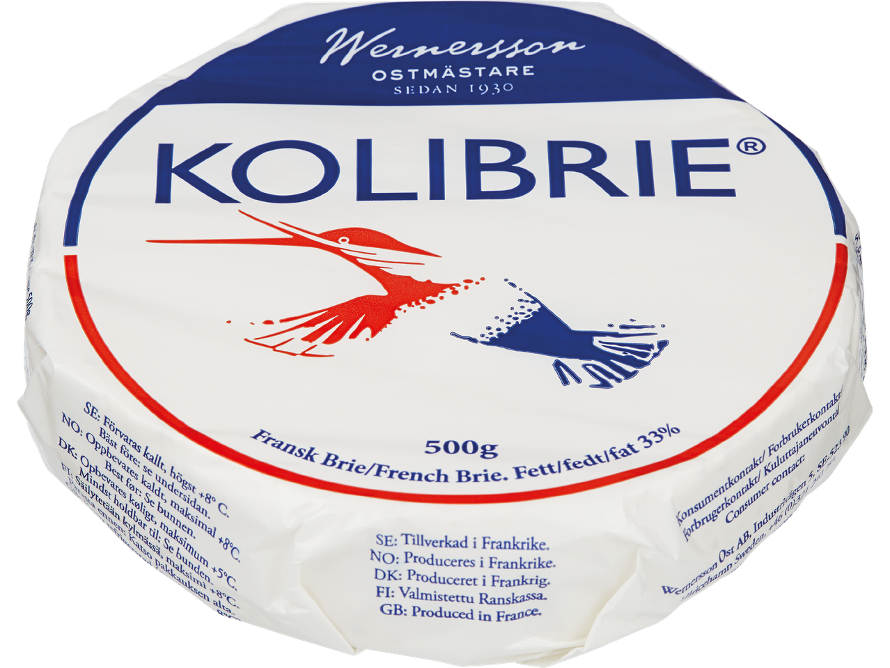 Wernersson Kolibrie fransk brieost (500g), 33% fett.