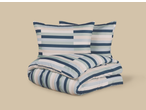 Livarno Microfibre Satin Bedlinen: two pillows and a folded duvet with blue, green, and beige stripes.