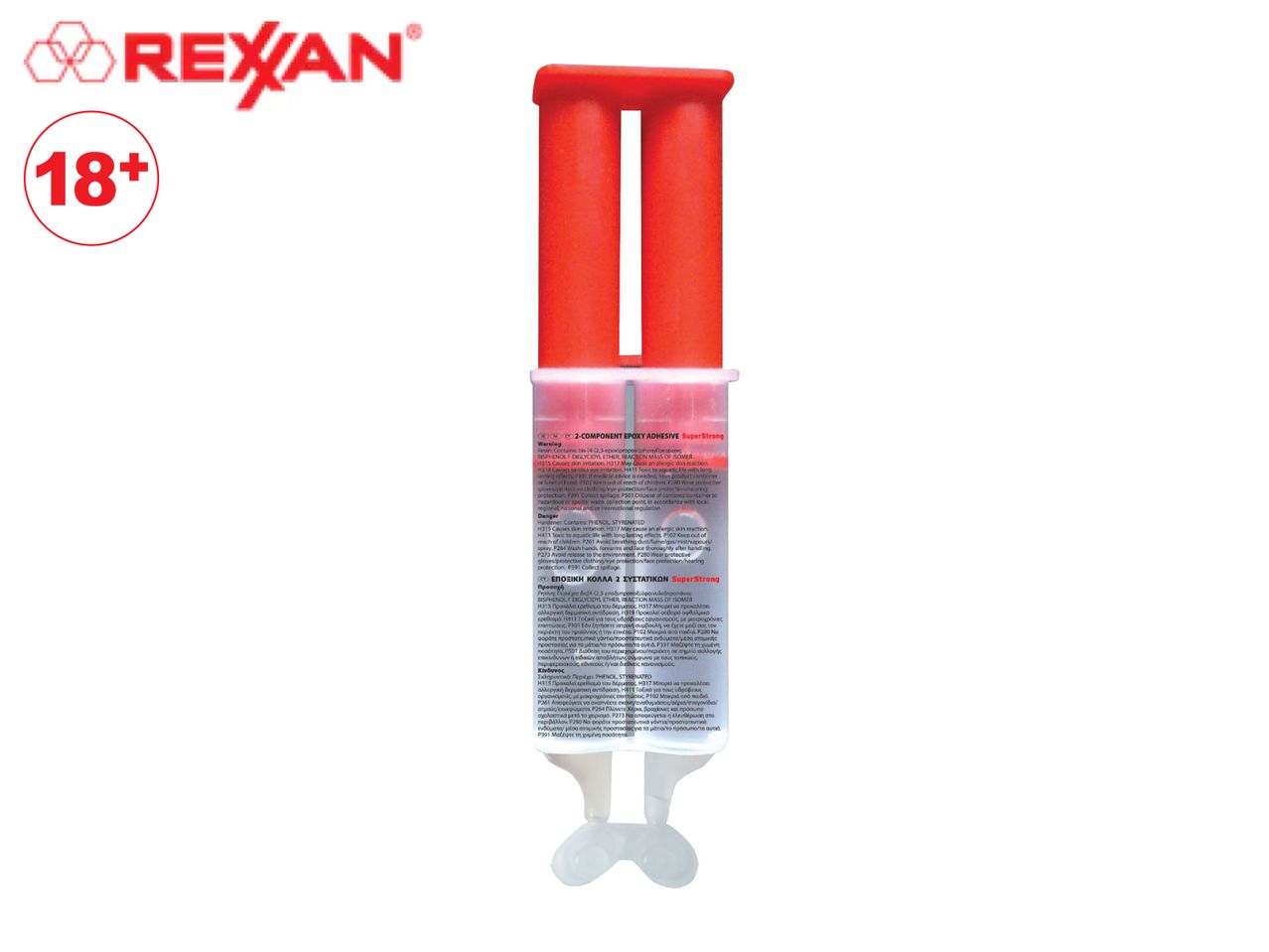 REXAN 2-component epoxy adhesive with an 18+ age restriction.