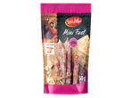 Verpakking voor mini fuet worsten uit Spanje, met een flamencodanseres en 50g gewicht.