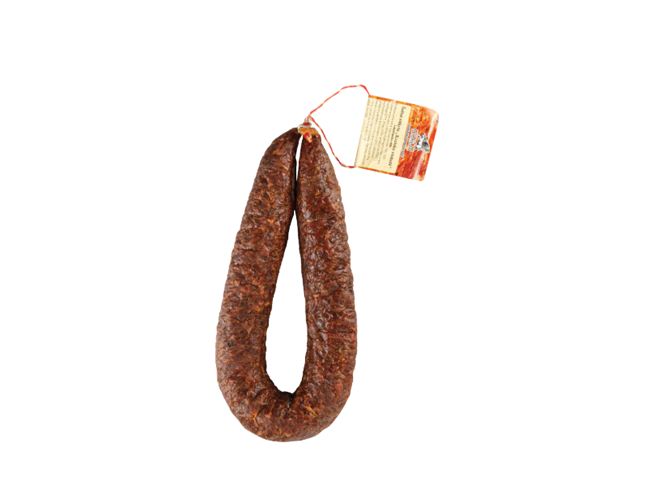 Rūkyta dešra su etikete