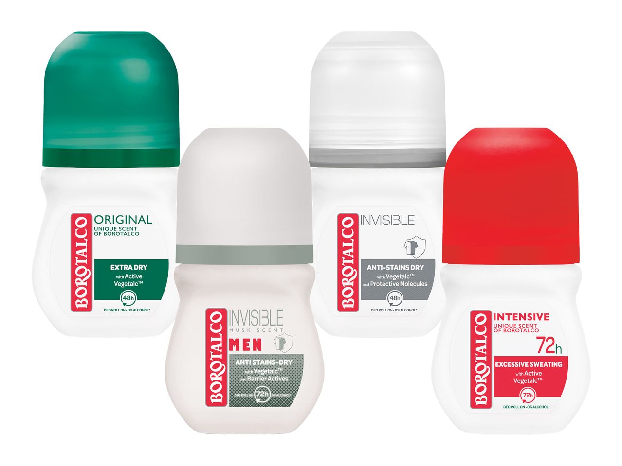 Deodorante Borotalco roll-on: Original, Invisible, Invisible Men și Intensive.