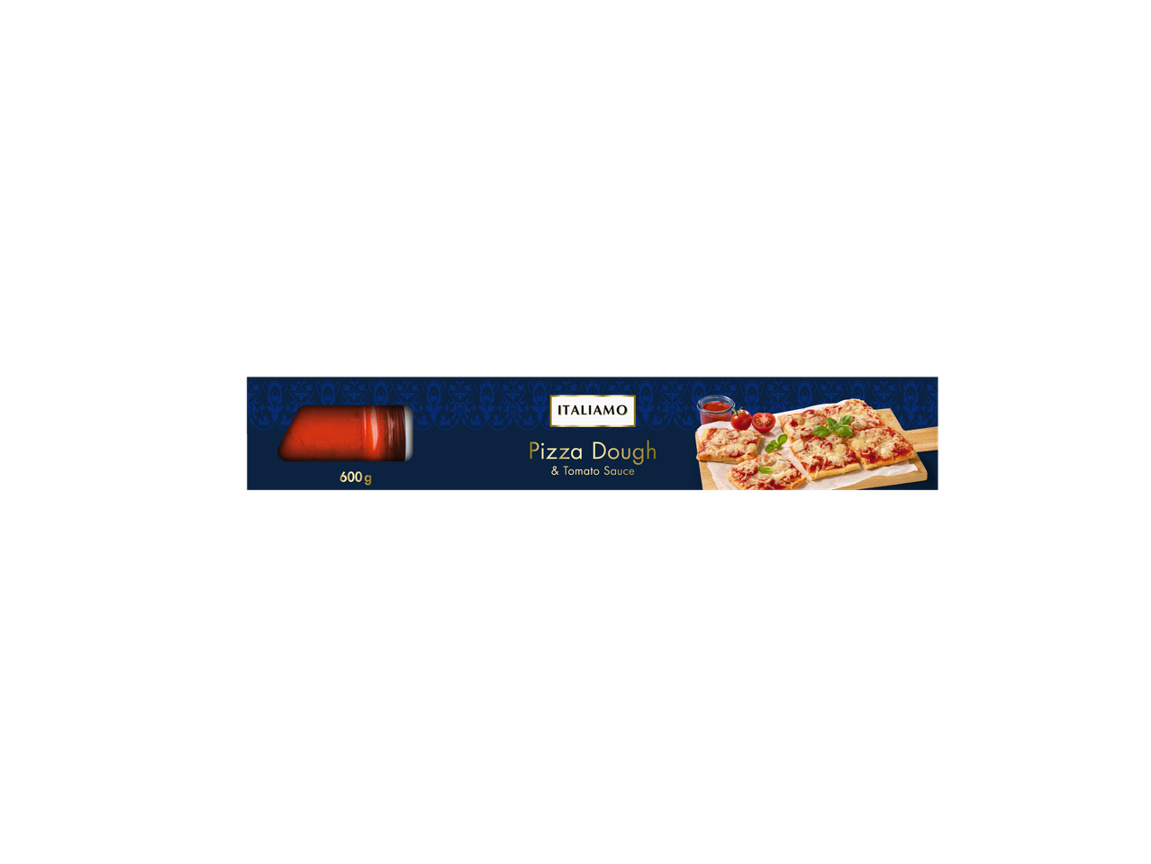 ITALIAMO Pizza Dough & Tomato Sauce, 600g, com fatias de pizza e tomate