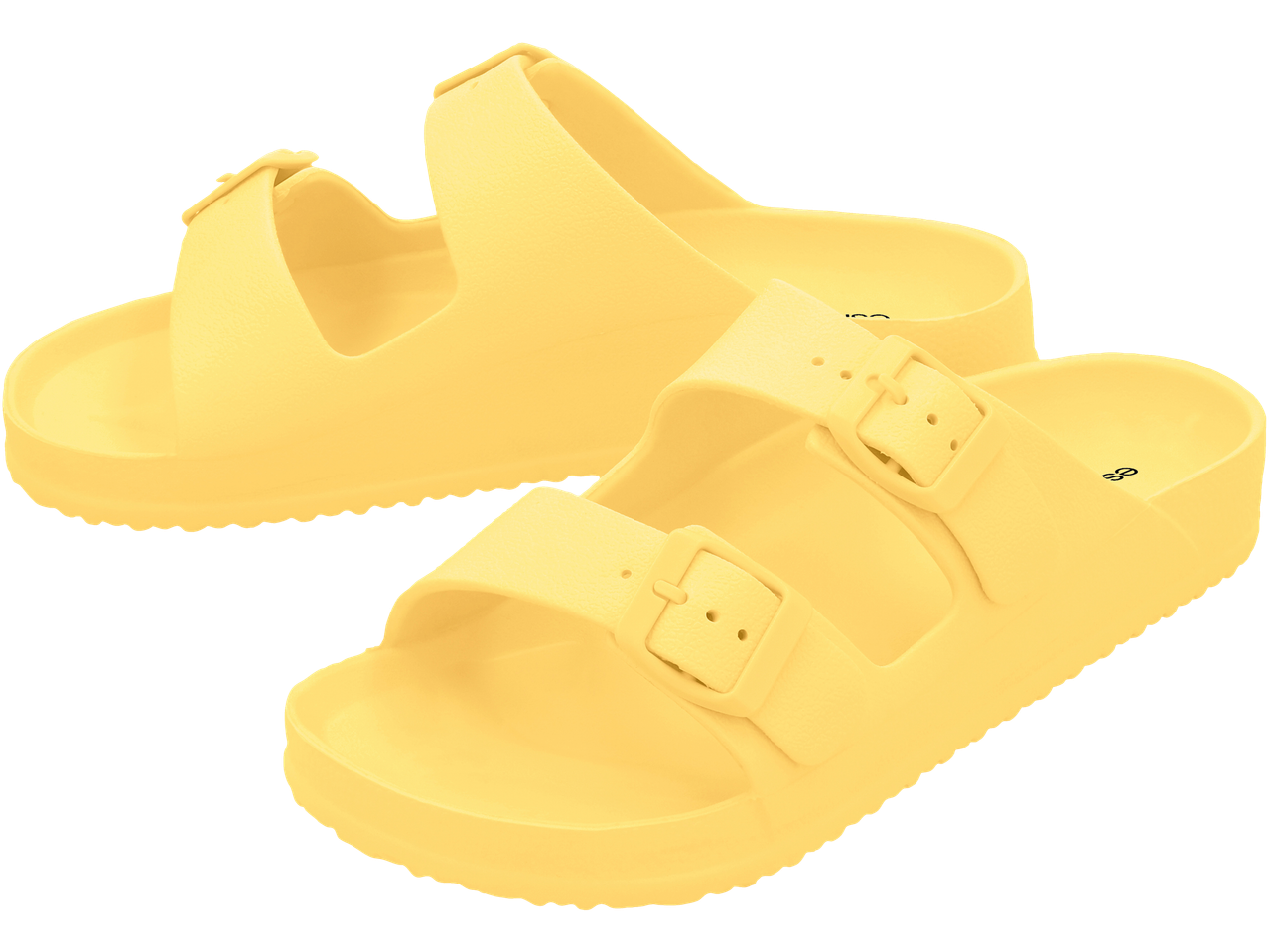 Žute ESMARA Natikače sandale s kopčama, pogled odozgo.