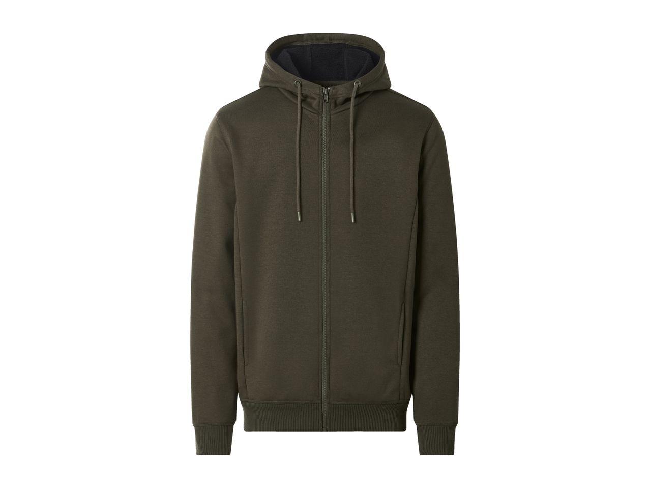 Men's dark green zip-up hoodie with drawstrings