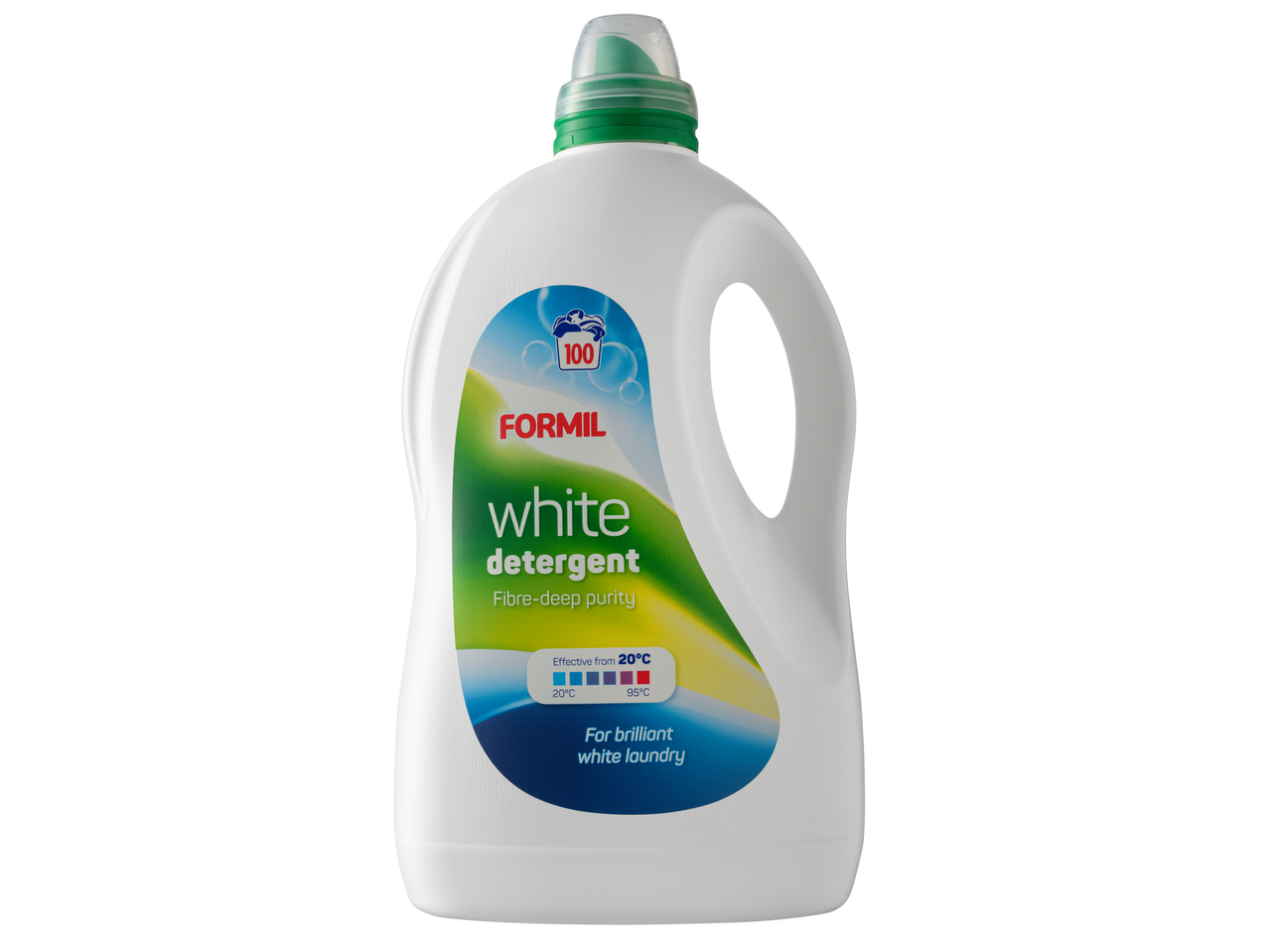 FORMIL Fehér mosószer ragyogóan fehér ruhákhoz, 20°C-tól 95°C-ig hatékony.