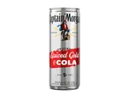 Blikje met rum en cola, met een piraat en de tekst 'Spiced Gold & Cola', 5% alcohol.