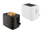 Zwei SilverCrest Toaster, einer schwarz, einer weiß, mit geröstetem Toast.