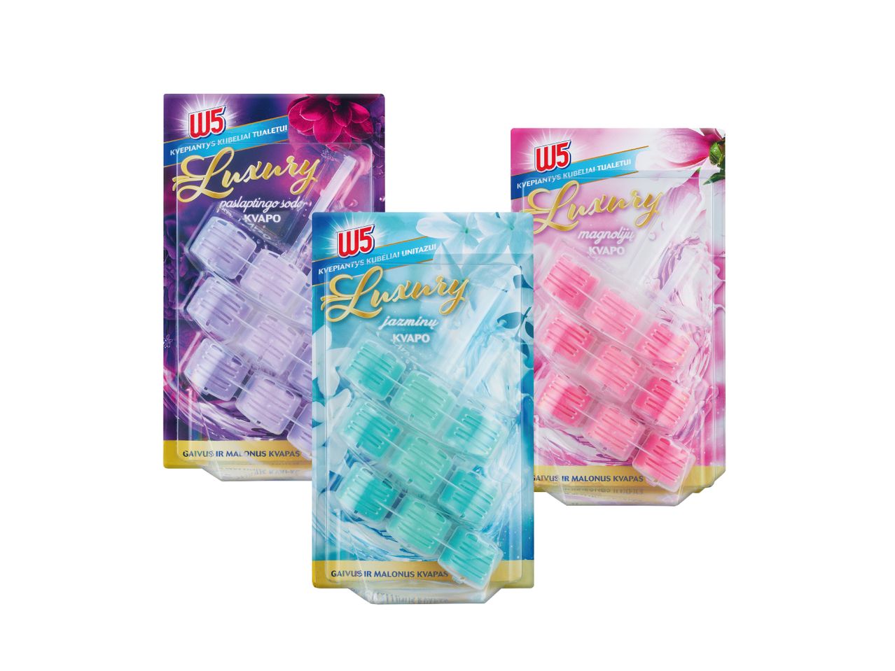 W5 Luxury kvapų kubeliai, trys skirtingi aromatai: levanda, jazminas ir magnolija.