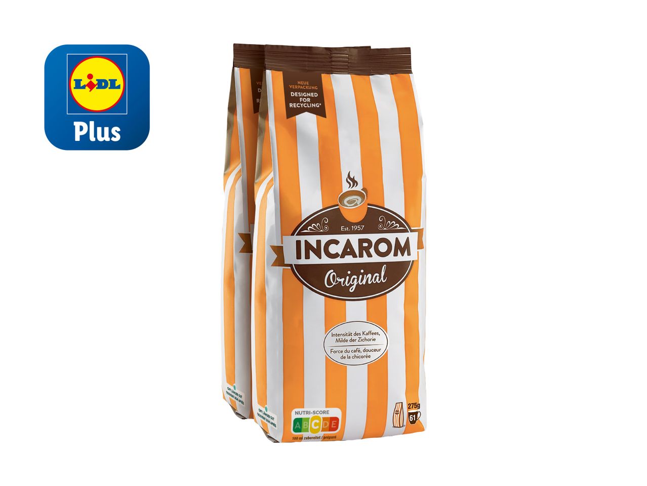 Deux paquets de café Incaffè, marque de distributeur Lidl.