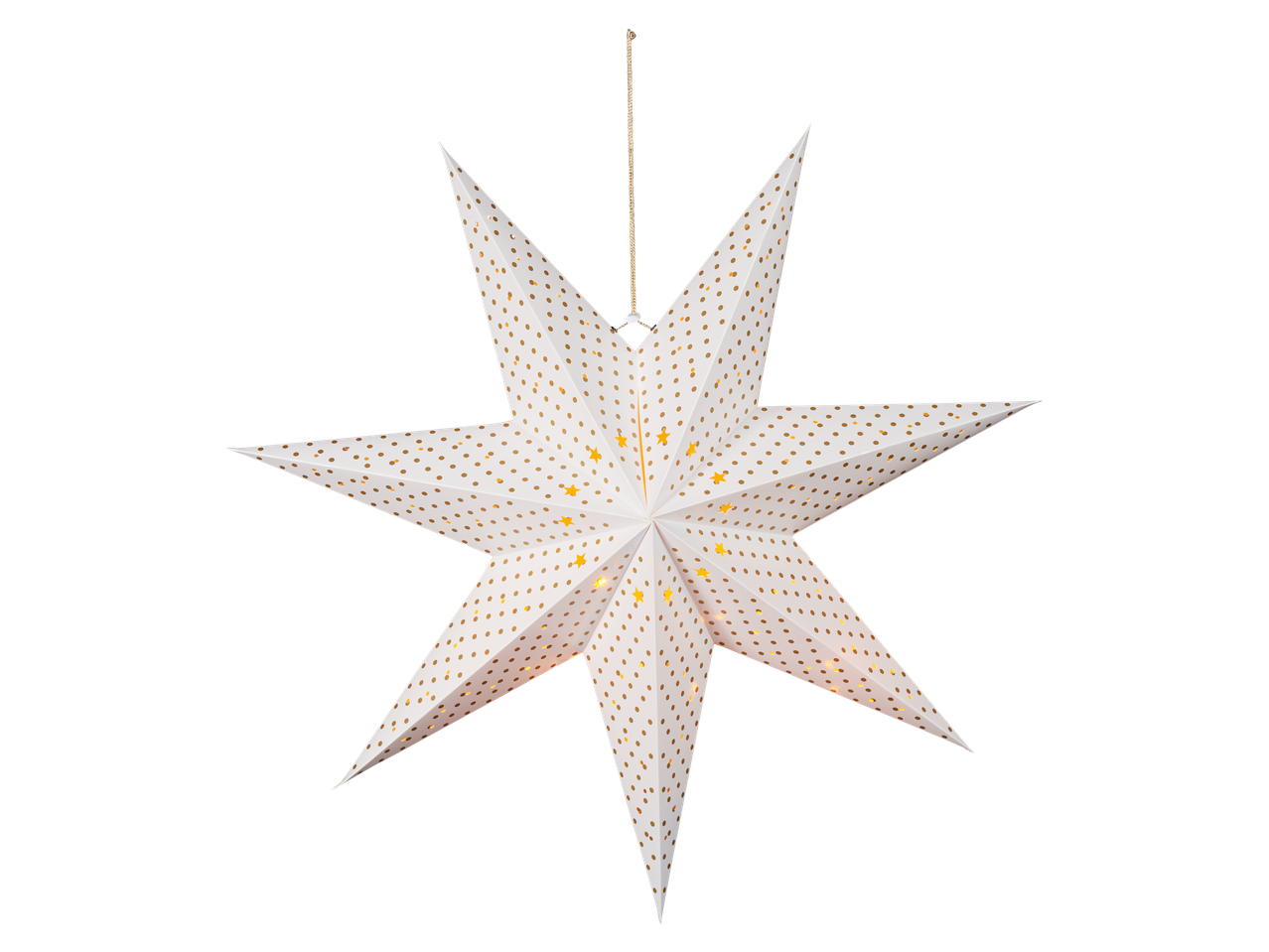 LIVARNO home LED Christmas Star Lantern, white with gold polka dots, illuminated