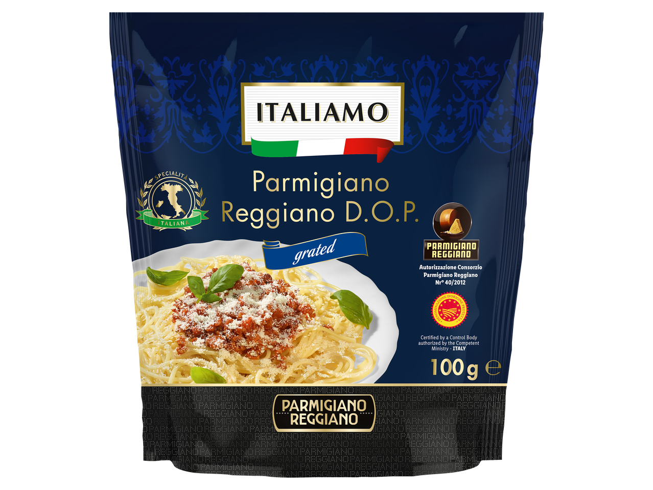 Reszelt Parmigiano Reggiano D.O.P. sajt 100 g-os kiszerelésben.