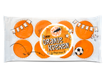 Verpakking met 8 mini oranje koeken, versierd met voetbalthema.