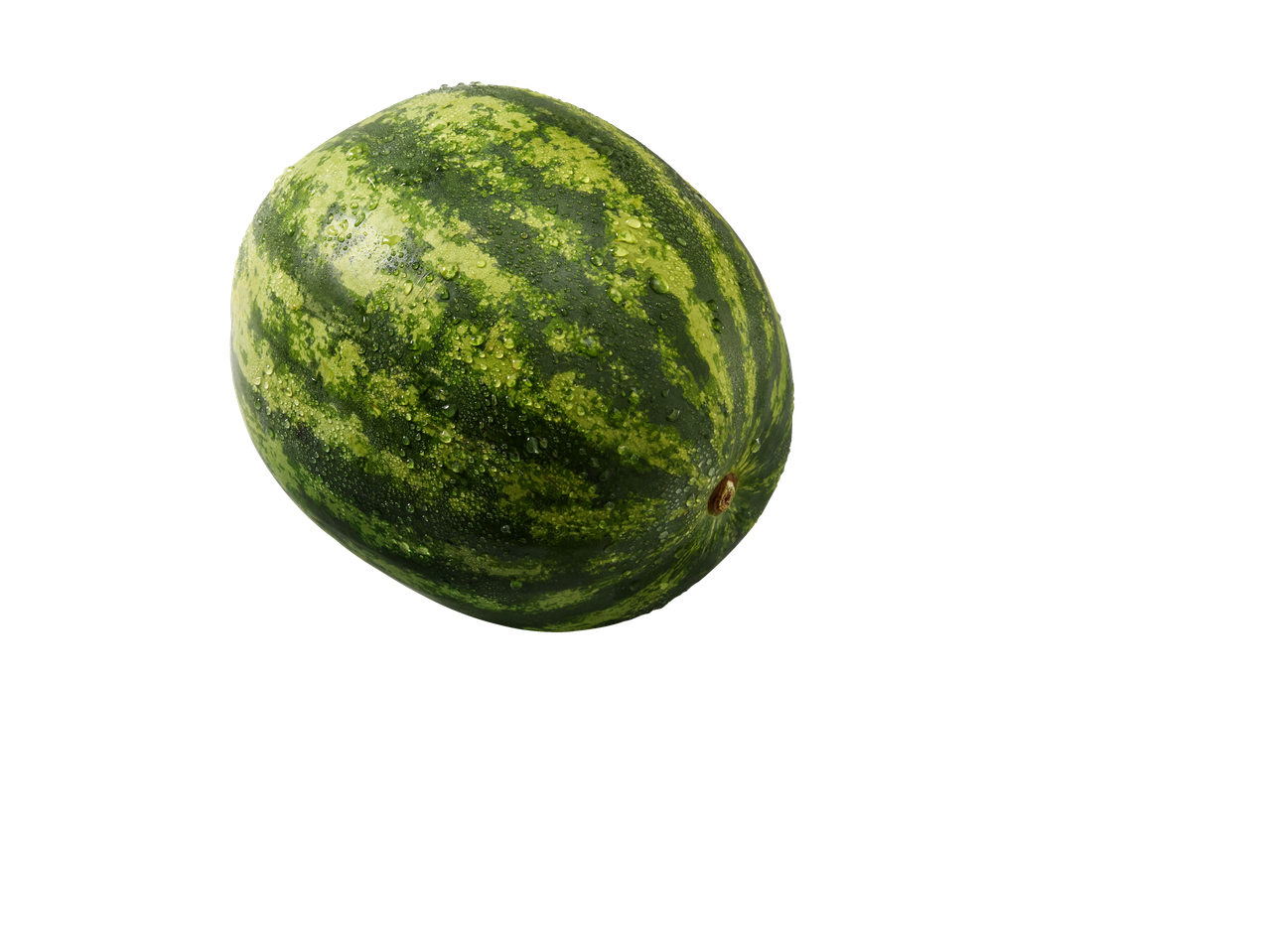 Roheline arbuus veepiiskadega mustal taustal.
