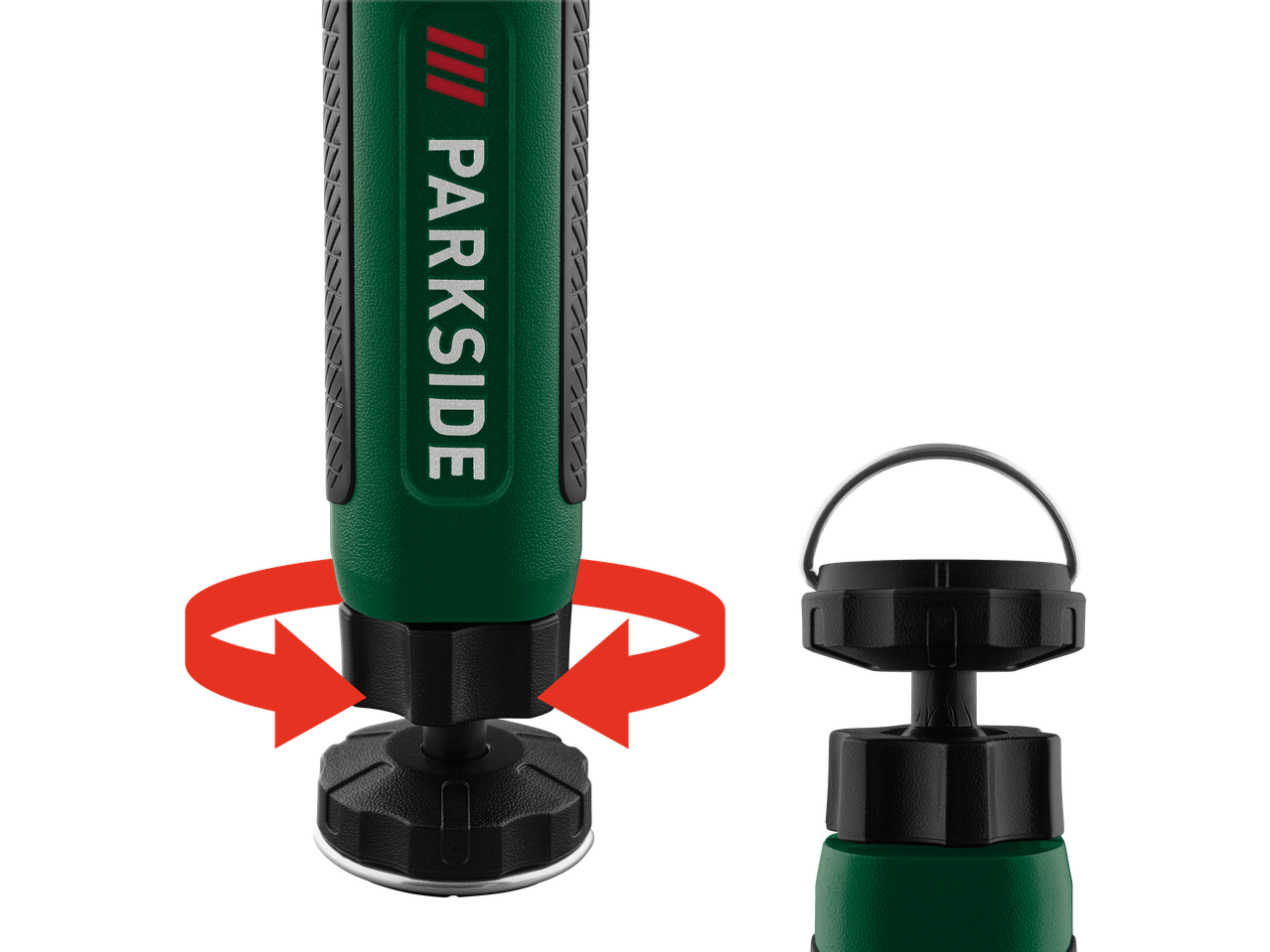 PARKSIDE uzlādējama LED lampa ar grozāmu pamatni un pakarināšanas āķi.