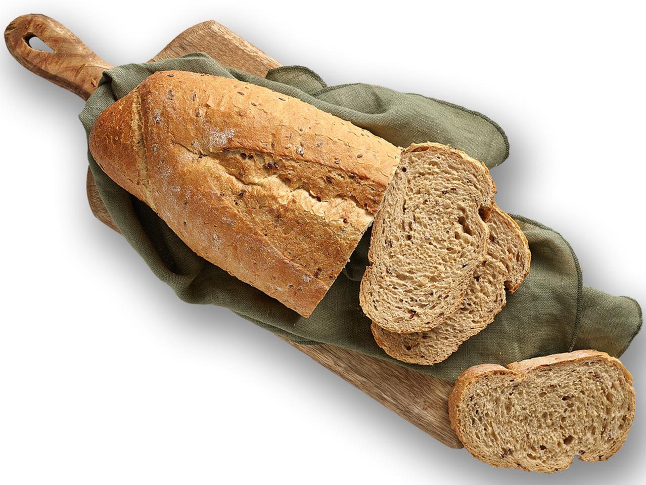 Narezani raženi kruh na drvenoj dasci.