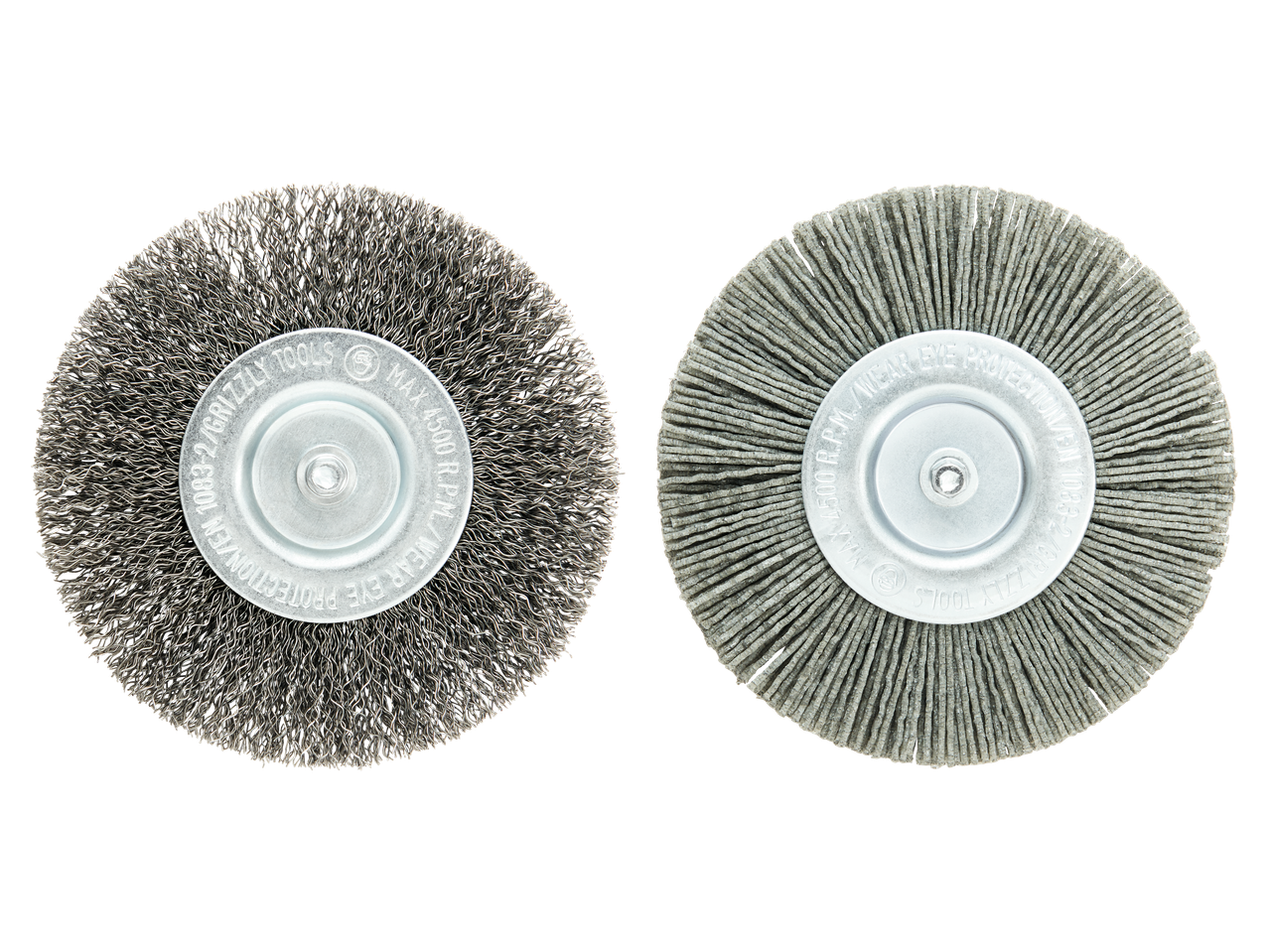 Две телени четки за електрическа четка за фуги, една с метални влакна и една със синтетични.