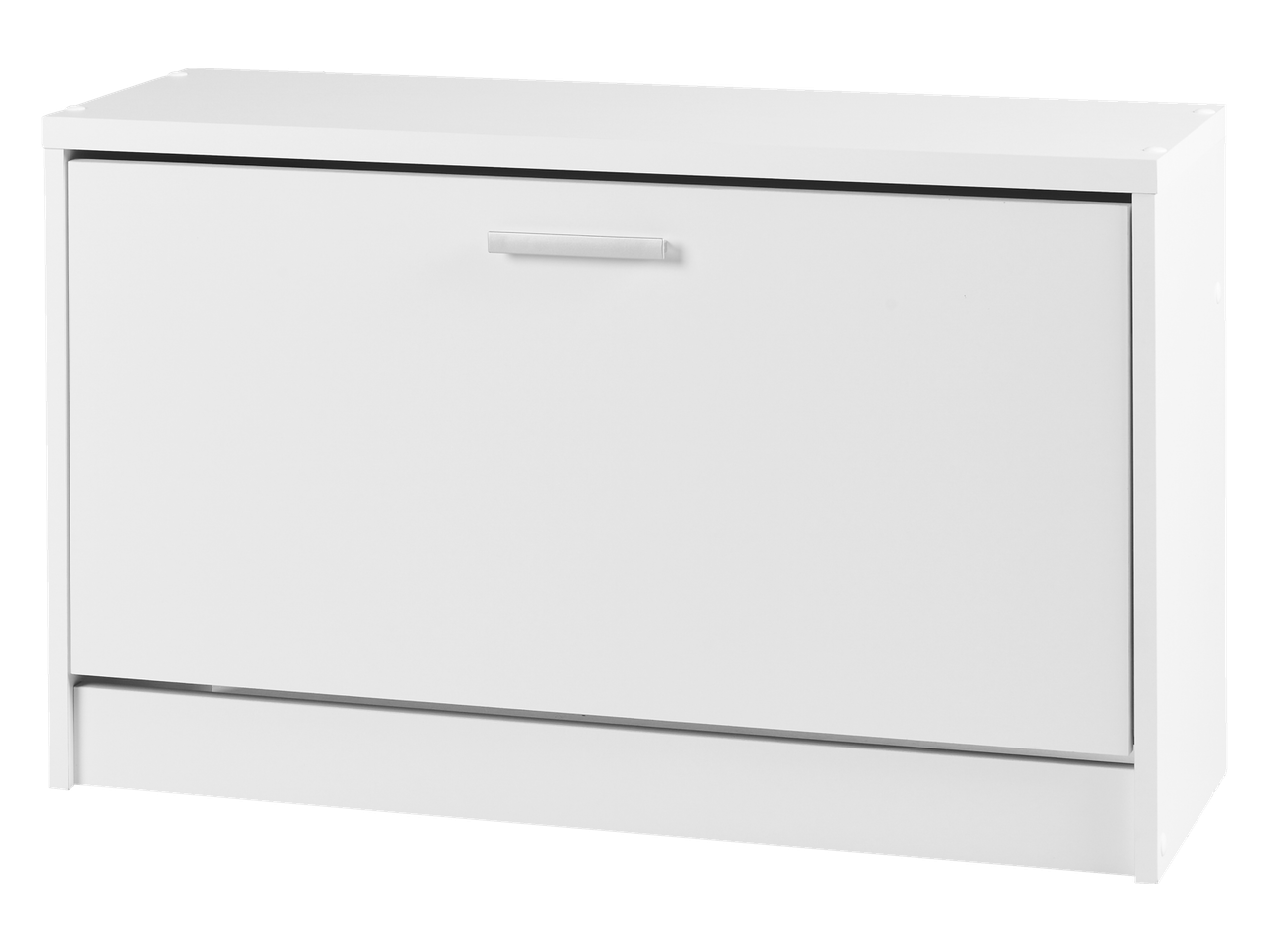White shoe cabinet with one drawer.