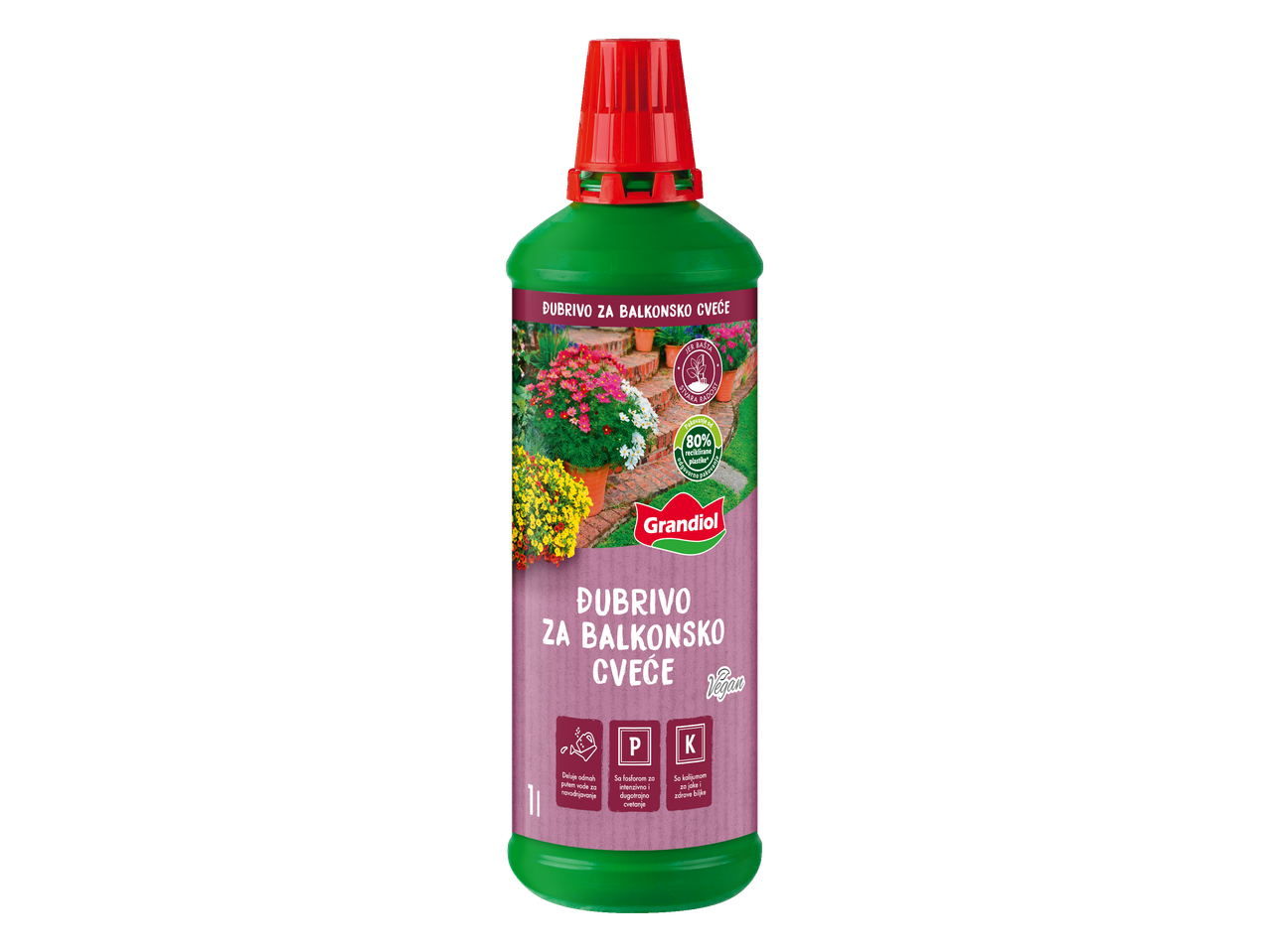 Grandiol tečno đubrivo za balkonske i saksijske biljke, 1L, sa 80% reciklirane plastične ambalaže.
