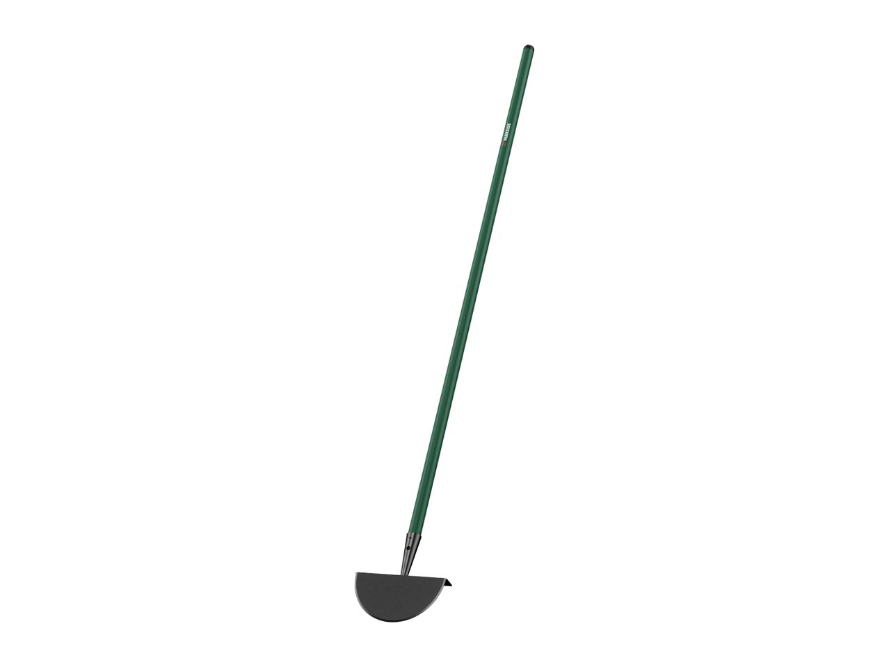 Green garden hoe with a half-moon shaped blade