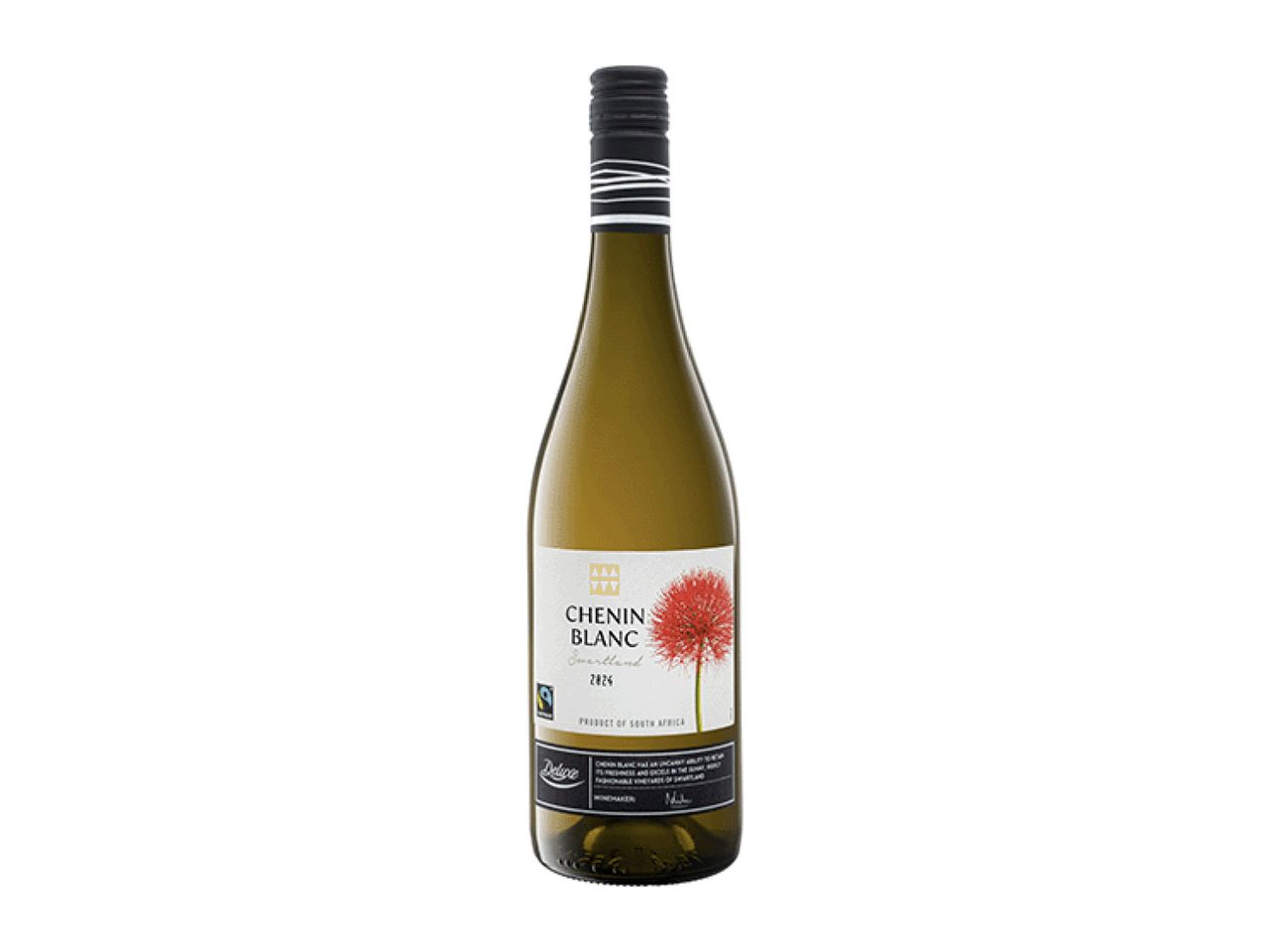 Deluxe South African Chenin Blanc wine bottle on a white background 