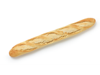 Une baguette française dorée et croustillante sur fond blanc.
