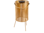 Lanterna solar LED LIVARNO de bambu com alça de corda e três pernas.
